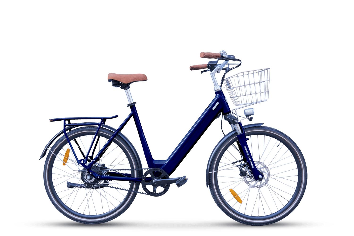 Un vélo électrique de ville bleu