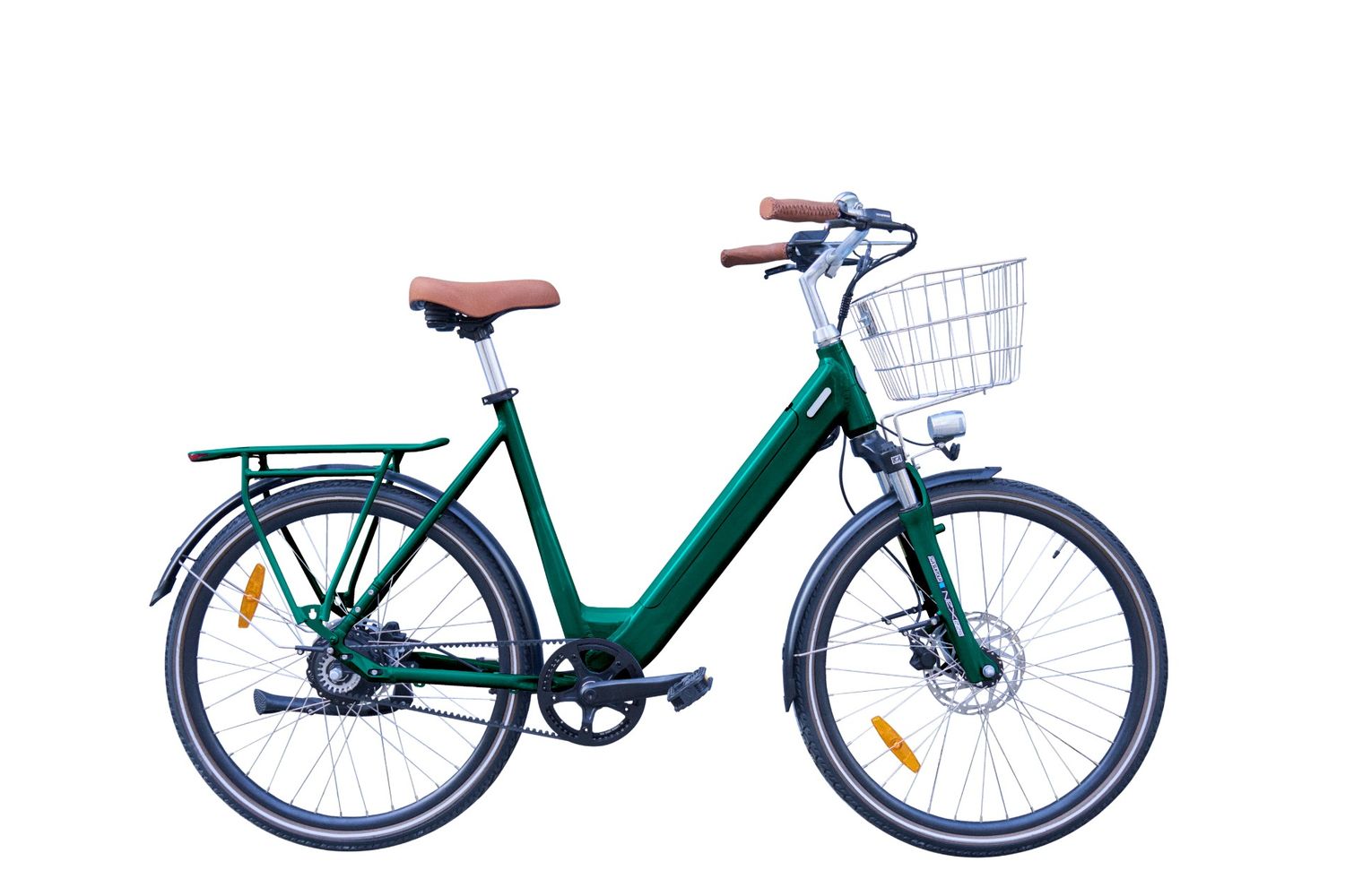 Un vélo électrique de ville vert 